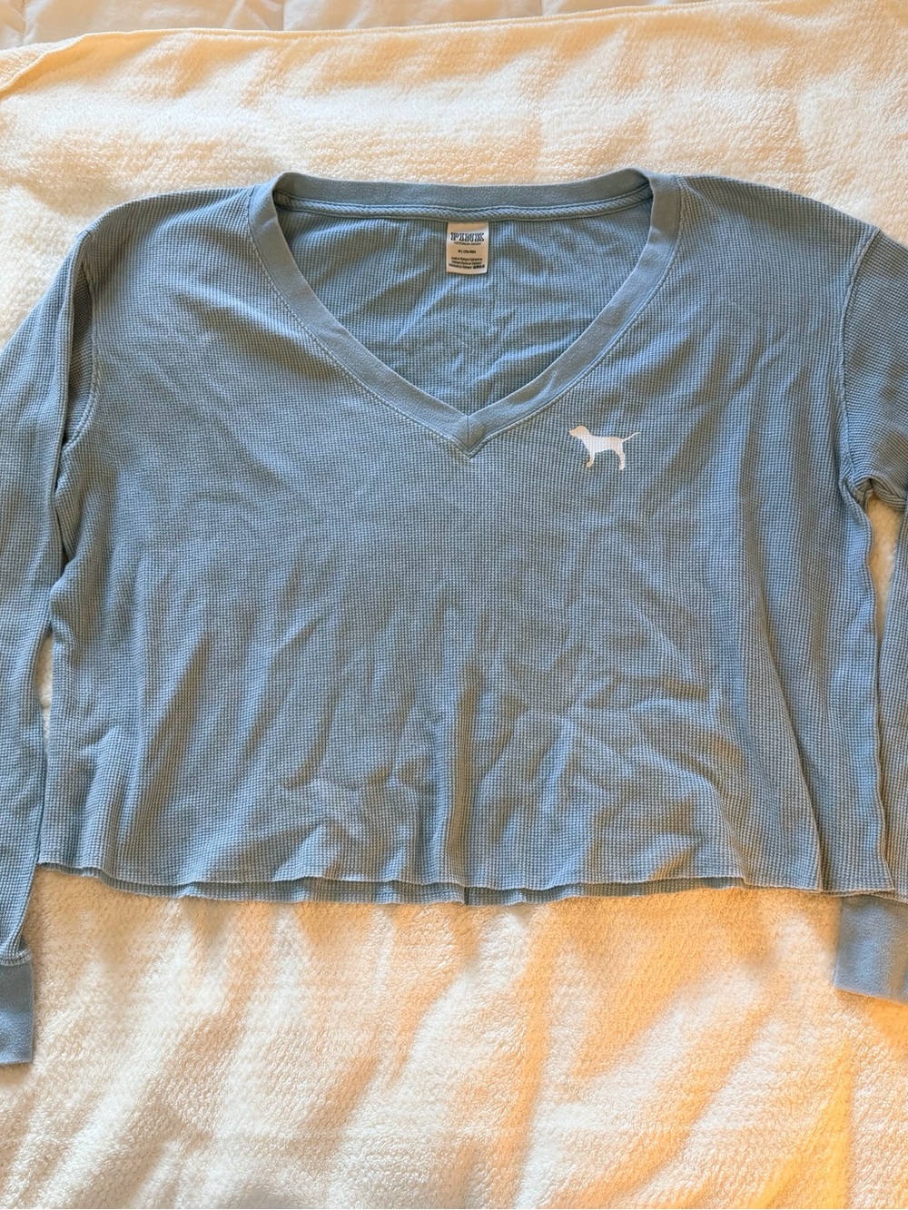 PINK Victoria's Secret Light Blue Waffle Long Sleeve Top